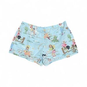 Nick & Nora Vtg Blue Cowgirl Western Pajama Shorts XL